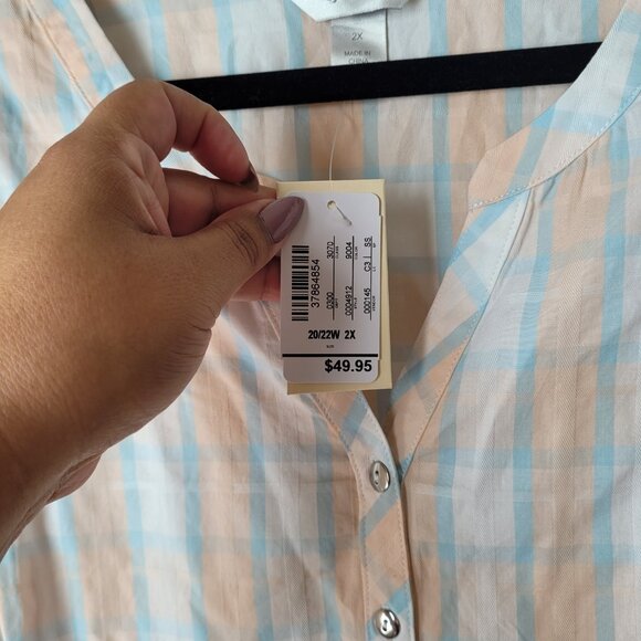 CJ Banks Plaid V-Neck Popover Blouse - Picture 9 of 10